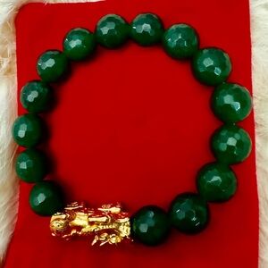 Bracelet Men's and Women's Gold Pixiu Beaded Bracelet 12mm